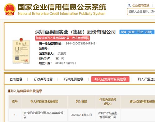 百果园集团被列入经营异常名录